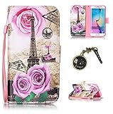 für Smartphone Samsung Galaxy S6 Edge Hülle,Echt Leder Tasche für Samsung Galaxy S6 Edge Flip Cover Handyhülle Bookstyle mit Magnet Kartenfächer Standfunktion + Staubstecker