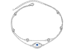 Flyow 925 Sterling Silber Fußkettchen für Damen Mädchen Böser Blick Hamsa Hand Geschichtetes Herz Einstellbare 9 10 11 Zoll Unendlichkeit Fuß Knöchel Armband Schmuck Geburtstagsgeschenk
