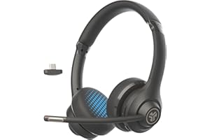 JLab Go Work - Auriculares Inalámbricos de 2ª Generación con Micrófono, Más de 55 Horas de Reproducción Bluetooth o USB-C Dongle PC, Conexión Multipunto a Computadora y Móvil