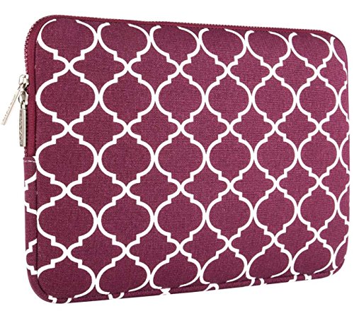 MOSISO Quatrefoil Stil Canvas Gewebe Laptop Hülle Sleeve Tasche für 11-11,6 Zoll MacBook Air, Ultrabook Netbook Tablet mit einem kleinen Fall, Weinrot - 4