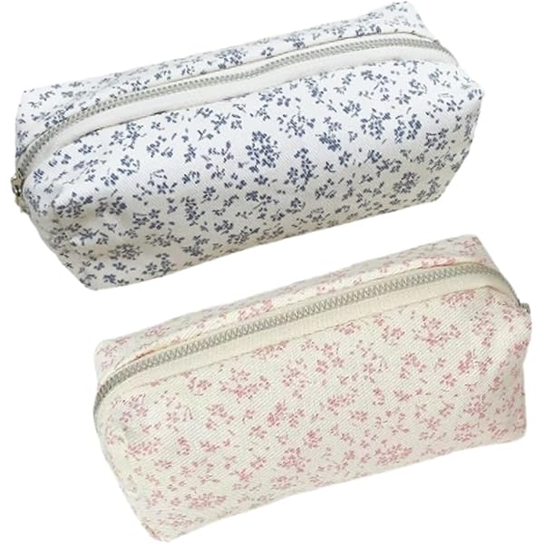 Trousse à Crayons Avec Nœud - Grande Capacité 18.5x6x7cm - Toile, Motif Fleurs - Pour école, Maquillage, Voyage