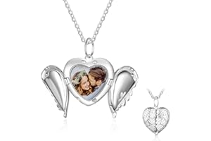 IKOPFLN Collana Ciondolo Cuore Donna Medaglione Portafoto Pendente Acciaio