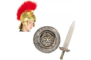 A2ZFD Child Roman Centurion Fabric Helmet + Spartan Sword & Shield - Kids Fancy Dress Accessory Set, Multicolored, One Size (2007HB AS)