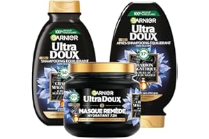 Garnier Ultra Doux - Coffret Routine au Charbon Magnétique et à l'Huile de Fleur de Nigelle - Pour les Cheveux Normaux à Gras