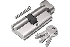 Bwintech 80 mm (40T/40) Serratura a cilindro Euro in nichel, serratura a barilotto, manopola con 3 chiavi standard, anti-pick, anti-urto, alta sicurezza per porte in legno, upvc e composito