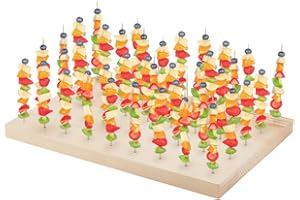 PH PandaHall Soporte de madera para brochetas de 45 agujeros, para alimentos, frutas, brochetas, suministros de catering, figuras de arcilla, bandeja de exhibición para aperitivos, cócteles, fiestas,