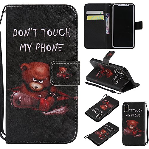iPhone X HÃ¼lle, iPhone X SchutzhÃ¼lle, BONROY Buntes Gemaltes Muster PU Leder Flip Tasche Wallet Case Cover SchutzhÃ¼lle Handy Schale mit Standfunktion KartensteckplÃ¤tzen und Weich TPU Innere HÃ¼lle Case fÃ¼r iPhone X - Kleiner BraunbÃ¤r