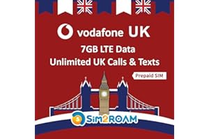 SIM2ROAM Scheda SIM UK - Dati ad alta velocità 4G LTE da 7 GB + Minuti e SMS illimitati nel Regno Unito | Carta SIM del Regno Unito | Nessuna chiamata/messaggio in euro, solo nel Regno Unito