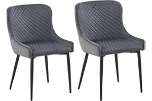 CLIPOP Leisure Dining Chairs Set of 2 PCS Grey Velvet Padded Kitchen Accent Chairs with Backrest and Metal Legs, Upholstered Reception Chairs for Dining Room Living Room and Office