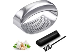 FOHYLOY Knoblauchpresse, ergonomisch, arbeitssparend, 304 Edelstahl in Lebensmittelqualität, inkl. Silikon-Schäler und Reinigungsbürste, für Zuhause, Küche, Gadget (Größe A, Silber)