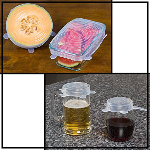 Silikon Stretch Deckel, almondcy Set of 6 pcs Silikon Deckel für Schalen, Tassen, Becher, Behältern, Food Saver und Aufbewahrung Cover Deckel blau - 6