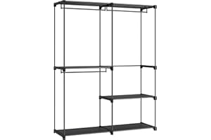 SONGMICS Armario de Ropa, Perchero, Burro Ropa, 138 x 43 x 182 cm, 3 Secciones para Colgar, con Compartimentos, Gran Capacidad, para Dormitorio, Salón, Lavandería, Negro Tinta RYG025B02