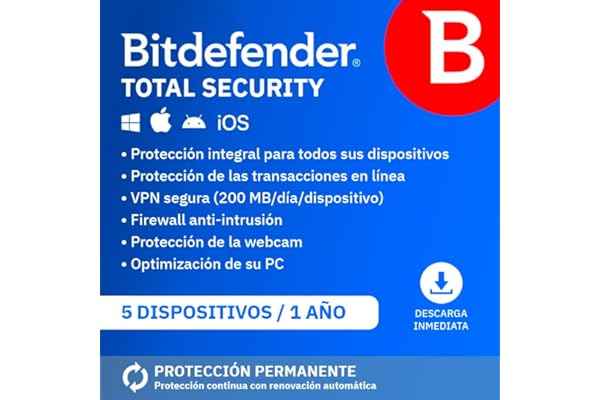 Bitdefender Total Security 2025 | 5 Dispositivos | 1 Año | PC/Mac/iOS/Android | Código de activación por email | Renovación automática