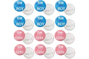 KEQAR Lot de 24 Badges Gender Reveal pour Décoration de Baby Shower, Accessoires Team Boy et Team Girl, Boutons Ronds Pinback (4,5 cm) (Bleu et Rose)