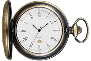 Tiong Reloj de bolsillo vintage con cadena de números romanos, escala de cuarzo único con calendario, relojes de bolsillo, regalos de cumpleaños, día del padre