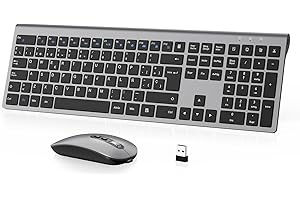 Combo Teclado y Ratón Inalámbrico- cimetech Teclado y ratón Recargable 2.4G, QWERTY Español Layout, Teclado de diseño ergonómico, Ultrafino para Ordenador/PC/portátil/Windows 10/8/7(Gris)