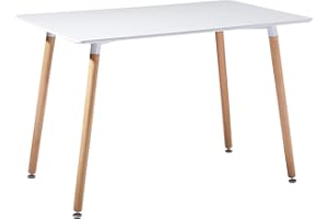EGGREE Mesa de comedor de madera rectangular, mesa escandinava, diseño de mesa de cocina para 2 4 personas, 110 x 70 x 72 cm, color blanco