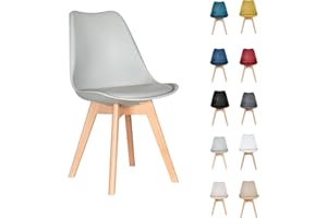 AVC Designs Single Dining Chairs Designer Wooden Home Office Commercial (Light Grey)