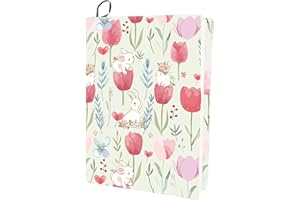 CRASPIRE Flower Stretchable Book Cover Tulip Bunny Pink Washable Reusable Large Nylon Cloth Polyester Book Protector Elastic Notebook Wraps Suitable for Most Hardcover Books