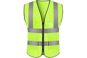 JZK Chaleco Seguridad Reflectante Malla Amarillo XXXL Chaleco Alta Visibilidad con Bolsillos y Cremallera, hi Viz Grande Chaleco Trabajo Chaqueta Reflectante para Hombre Mujer Adulto