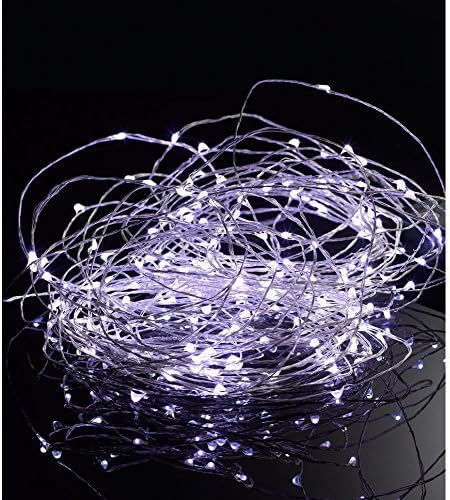 DZD - Silver Wire Battery Lights, Ice White, 50 Bulbs on 4.9m wire