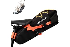 Wenbones Borsa da Sella per Bici, Borsa Sottosella MTB 100% Impermeabile, Borsa da Bicicletta Grande Capacità 10L, Riflettente, Montaggio Semplice,per Mountain Bike, Bici da Corsa (TPU arancione nero)
