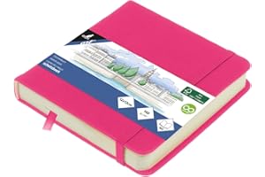 Kangaro - Blocco da disegno, 12 x 12 cm, copertina rigida in poliuretano, 80 fogli, 140 grammi, carta color crema, con elastico e nastro, colore: Rosa