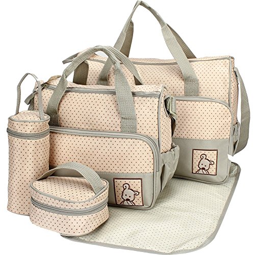 Bebamour Nappy Changing Bag Set 5pcs Womens Tote Bag (Khaki)
