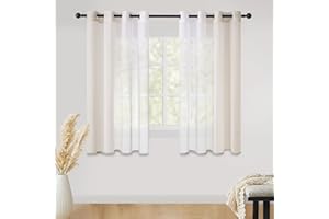 CUTEWIND Cortinas Visillos Gradiente Horizontal Visillo Degradado Salon Moderno con Ojales para Ventanas Habitación Dormitorio Infantil Cocina Sala 138x160cm Beige