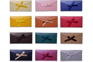 Zamety 12 Pezzi Buste Lettera, 22 x 10.8 cm Colorate Buste Lettere, Rettangolari Busta da Lettera con Fiocco, per Inviti Matrimonio, Carte Regalo e Giorno di Natale, Contiene nastro
