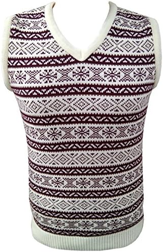 London Knitwear Gallery Aztec Retro Vintage Knitwear Tanktop Sleeveless Golf Sweater White L