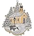 Produktbild wunderschönes Fensterbild 20x24 cm + Saugnapf PLAUENER SPITZE® Winter, Advent, WEIHNACHTEN Kapelle gelb im WINTERWALD gold silber Spitzenbild