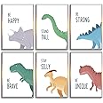 MAKINGTEC 6 Pack Jungle Nursery Wall Decor Art Pictures, Safari Dinosaur Wall Prints Cartoon Animal Wall Murals Poster for Baby Kids Bedroom Living Room Bathroom-30x21cm Wall Decor Unframed