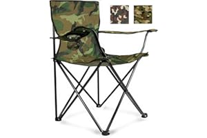 TIENDA EURASIA – Silla Plegable de Camping | Camuflaje en Verde | Silla Camping | Acero Inoxidable | 49x48x80 cm y 40 cm Altura Suelo Asiento | Incluye Bolsa de Transporte