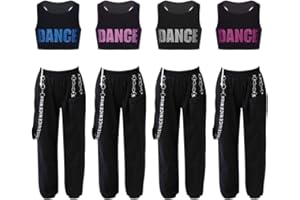 Barielle 10011 Traje hip hop de tres piezas/dos piezas para niños, sudadera con capucha con mangas de malla, pantalones cargo con diseño de cadena, sudadera con capucha sin vientre, traje de baile,