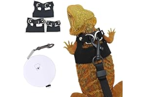 CQJ Bearded Dragon Leash - Pack of 3 Sizes, Adjustable Reptile Outing, Adjustable Soft Leather Lizard Harness with Retractable Strap, Traction Rope for Small Animals, Hiking Vest, Accessories for