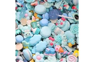 ZHIHENG Random 30pcs Cute Candy Resin Charms Beads Fruit Dessert Ice Cream Plastic Slices Flatback Buttons for Handcraft Accessories Scrapbooking Phone Case Decor(Baby Blue)