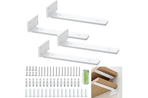 BATONCA Regalwinkel 20 cm (0.5 cm) Dicke, 4 Pack Schwebende, Versteckte Regalhalterungen, Rustikale Industrie Regalhalterungen Mit Modernem Eisen Finish - Weiß