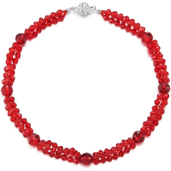 COOLSTEELANDBEYOND Marrone Oro Statement Pendente Multi Strati Perline Cristallo Intrecciato Catena Girocollo Choker Fermoir Magnétique