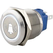 SeKi Interruttore A Pressione In Acciaio Inox 16 Mm - Testa Piatta Con Anello LED Verde - Bloccante - IP65 Antivandalismo