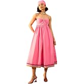 Pink Paprika by SASSAFRAS Women’s Fit & Flared Evil Eye Print Strappy Midi – Boho Fusion Resort Summer Cotton Casual Wear Dre