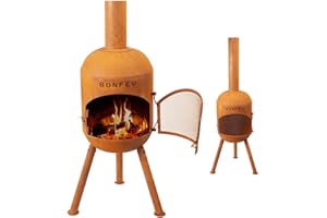 BonFeu BonSolo Rost Terrassenofen - Gartenkamin aus Stahl - Terrassenofen Außen - Gartenofen mit Grillrost - 34x34x124 cm