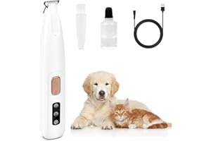 GLORHA Dog Paw Trimmer Pet Micro Precision Trimmer Quiet Dog Clippers Waterproof Rechargeable Pet Shaver with LED Light Precise Trimming of Hair Around Paws Face and HIPS for Dogs Cats and Animals (White)