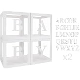 Balloon Boxes Decorations for Baby Shower - 4 Clear Boxes with 52 Letters A-Z, Baby Shower, Gender, Birthday Party, Jungle Th