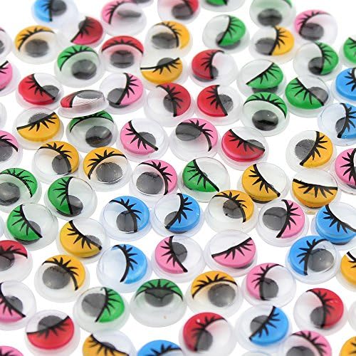 DEKOWEAR Wiggle Eyes with Eyelashes 100 Pieces for Making of Plastic, Glue Eyes 10 mm Round, DIY Decoration Scrapbooking Arts and Crafts Toy Accessories