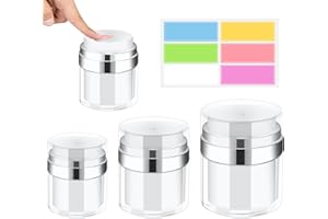 FENTAR Airless Pumpspender, 3 Stück Airless Pumpe Tiegel Creme Spender Vakuumflasch mit 1 Bogen 6-farbige Aufkleber, Nachfüllbare Tragbare Pump Behälte für Reisen(15ml + 30ml + 50ml)