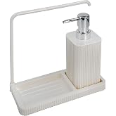 Promosyonca Modern Mutfak Sıvı Sabunluk Seti, Plastik, Askılı Tasarım, 20.5x20x9 cm, Damlalıklı Stand (Beyaz)