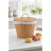 Atbyhome Kapaklı Bezli Hasır Patates Soğan Sepeti - 28x23 cm Mutfak D&uuml;zenleyici