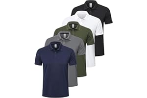 ZENGVEE 1 or 5 Pack Men's Polo Shirts Breathable Quick-Dry Moisture Wicking Workout Golf Gym Sport Polo T Shirts Casual Collared Tennis Top