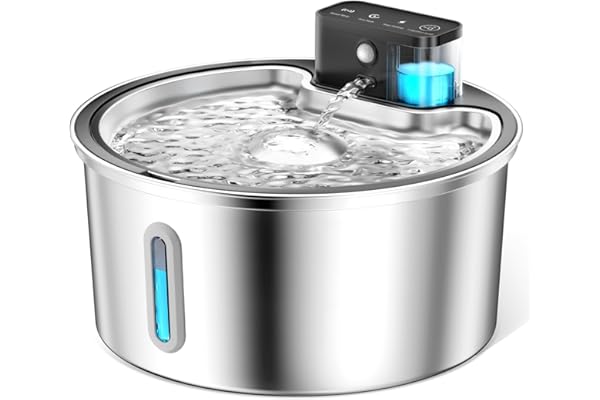 PawPoll Fontaine a Eau Chat sans Fil 3,2L avec Batterie 4200mAh, Detecteur de Mouvement, INOX Fontaine à Eau pour Chat Silencieuse avec LED, sans BPA